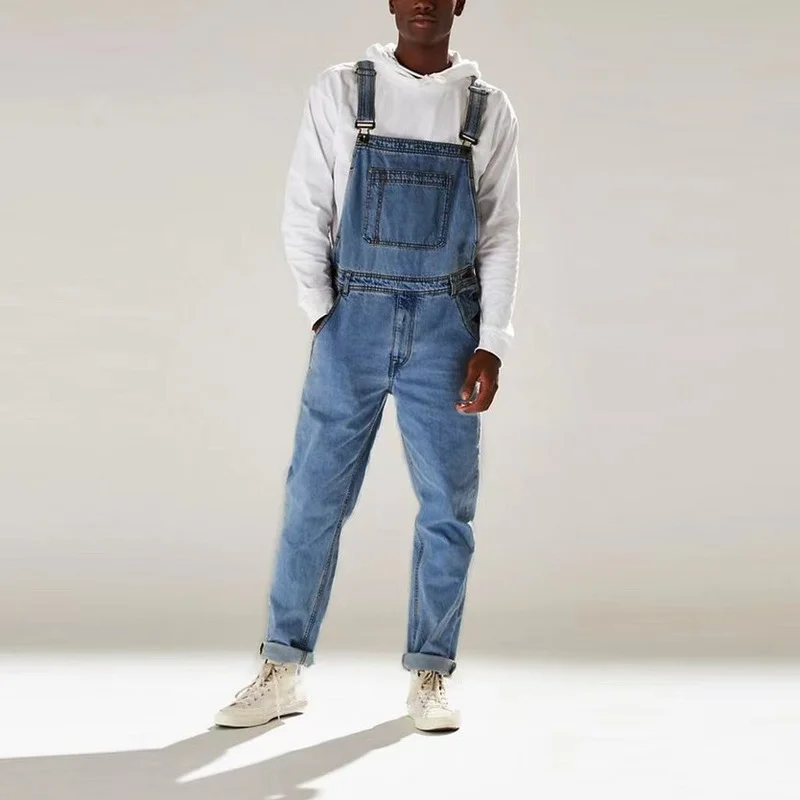 New Autumn Street Hipster Bibs High Waist Mens Jeans Full Length Denim Overalls Streetwear Men Jumpsuit Jeans