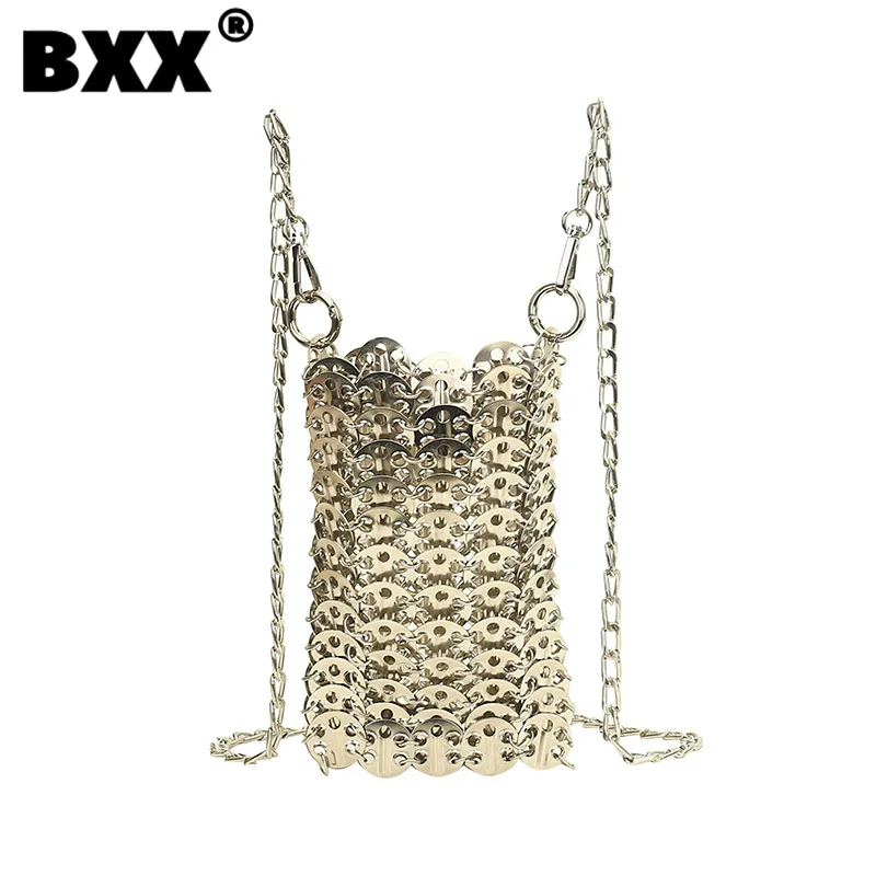 

[BXX] New Particular Design Fashion Metal Silver Sequins Style 2023 Women Crossbody Single Shoulder Mobile Phone Package 8CY515