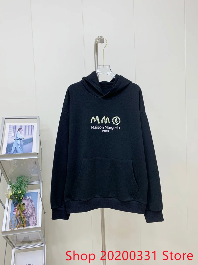 

Y2K Black MM6 Margiela Hoodie Men's and Women's 1:1 High Quality Thick Fabric Letter Embroidery Large Hooded Sweatshirt