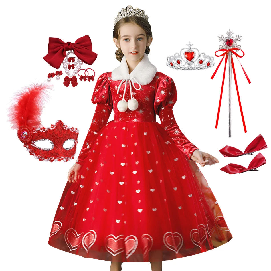 

Chinese New Year Dress For Girl Red Princess Costume Winter Velvet Thicken Tulle Frock Children Sequin Carnival Fantasy Outfits