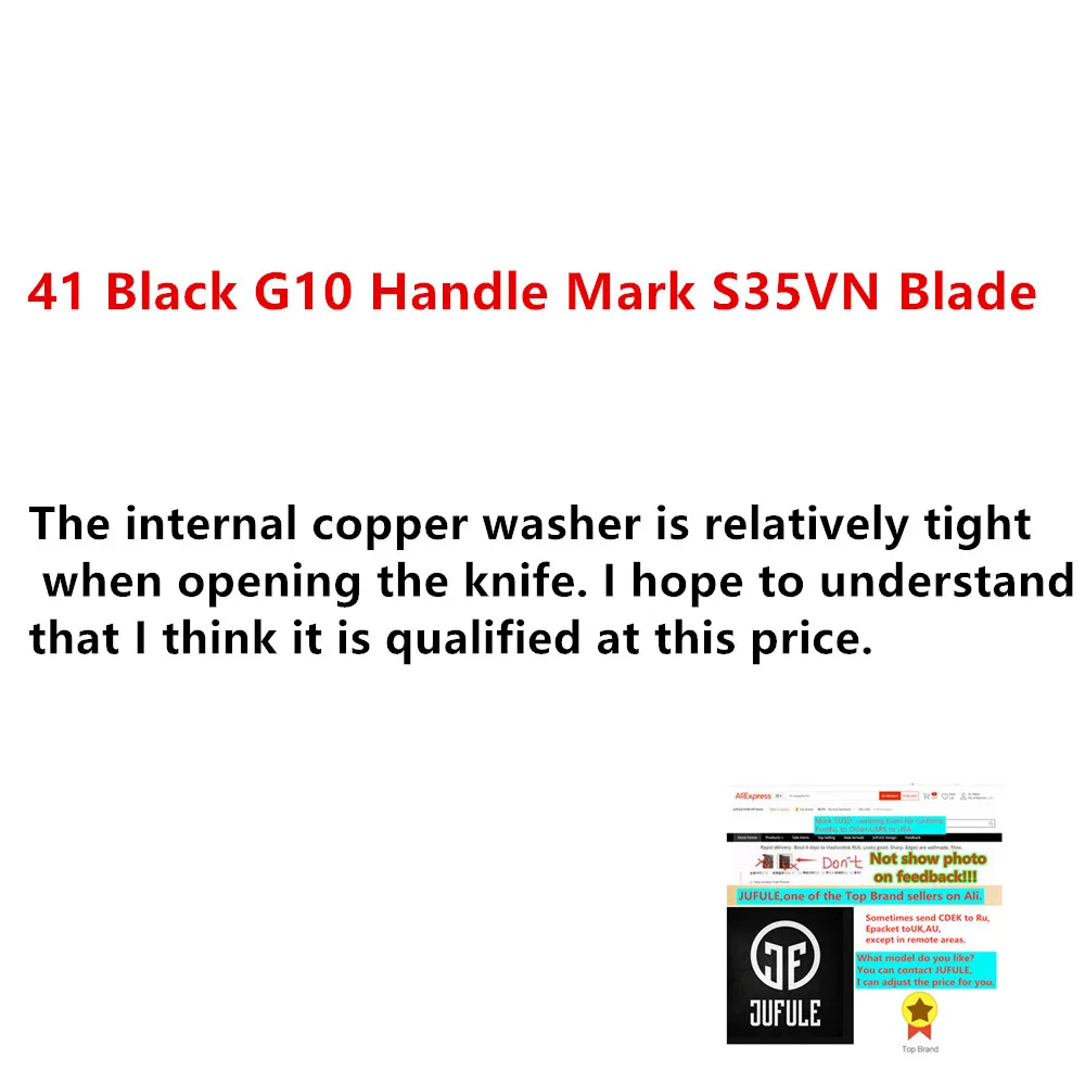 

JUFULE 41 Nati Mark S35VN G10 Folding Utility Knife With Paper Color Box Packing Copper Washer EDC Camping Hunting Tactical Tool