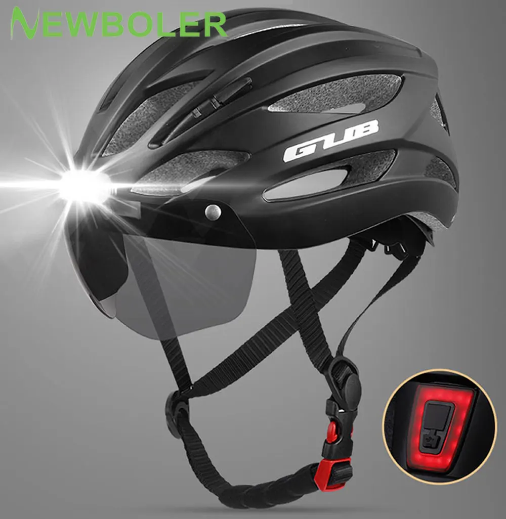 NEWBOLER Light Cycling Helmet MTB Road Bicycle Helmet Front And Rear With Warning Light USB Rechargeable Electric Bicycle Helmet