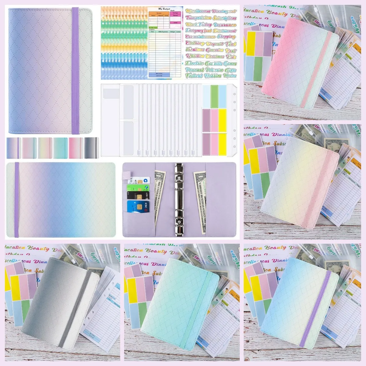 

A6 Candy Colors Gradient Loose-leaf Notebook Binder Budget Money Organizer Cash Budget Financial Planner Hand Book Binder Budget