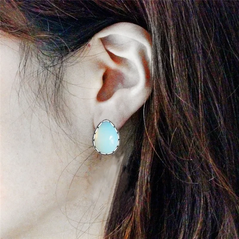 Винтажная Капля воды опаловые серьги-гвоздики для женщин из нержавеющей стали