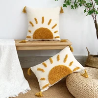 tufted sun pillow cover moroccan sofa cushion cover home boho decor cotton canvas fabric with beautiful tassel