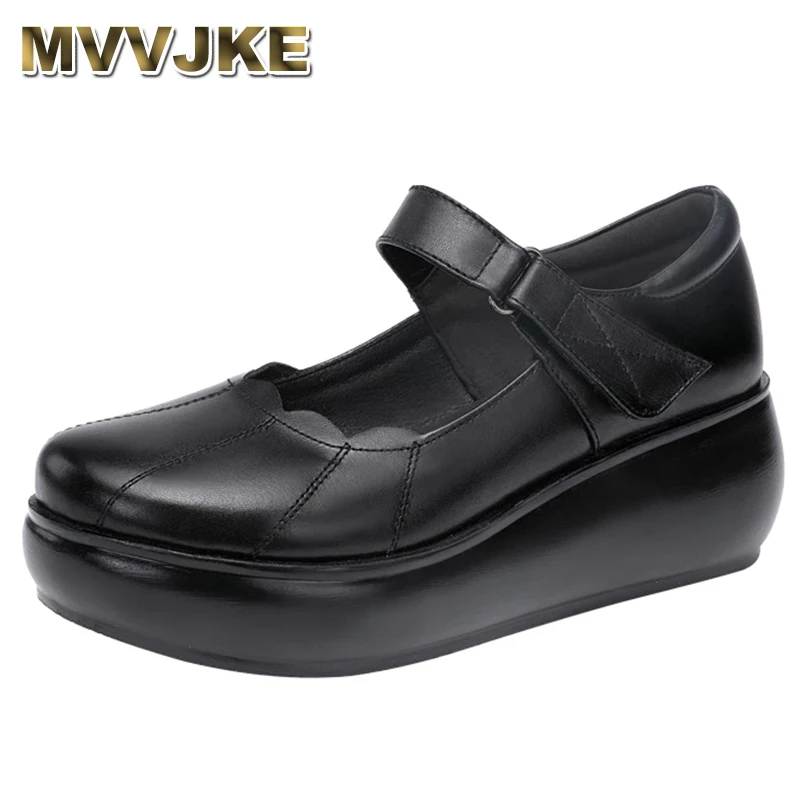 

Small Size 32-43 Comfortable Med Heels Platform Shoes Women Mary Janes 2023 Shallow Thick Wedges Shoes for Office Mom Dance