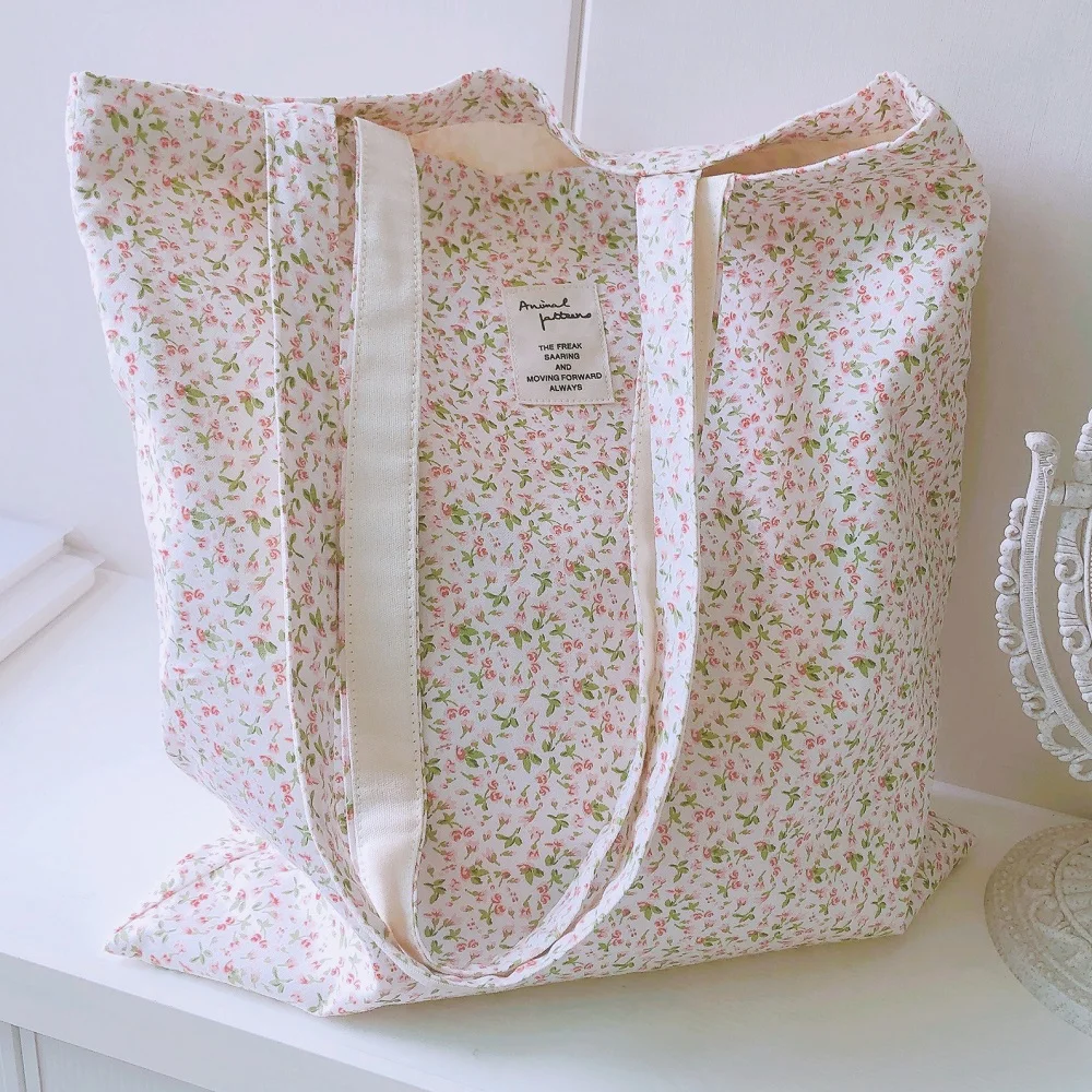 Cotton Women Shopping Bag For Groceries Canvas Large Reusable Foldable Shopper Shoulder Bags Female Students Books Tote Handbags