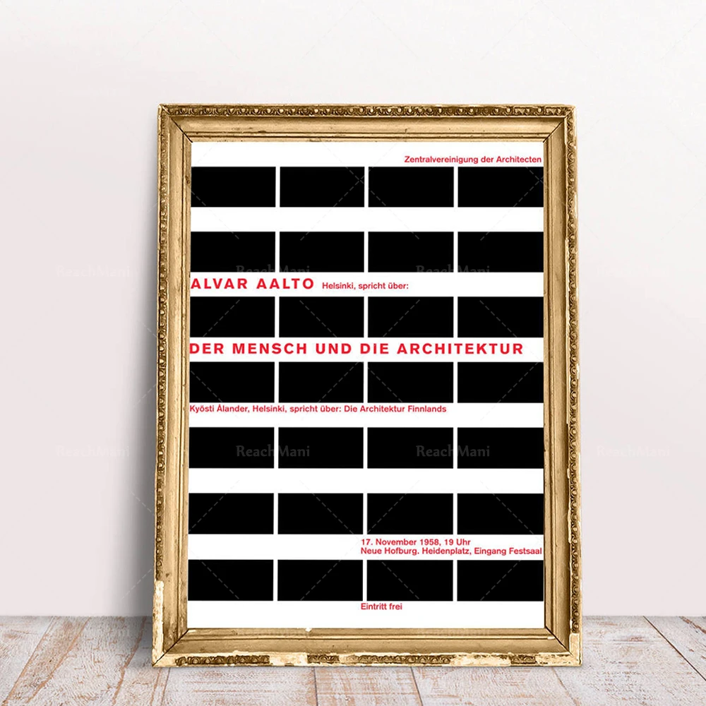 

Exhibition poster Alvar Aalto Helsinki on people and architecture 1958 editorial decorative canvas print