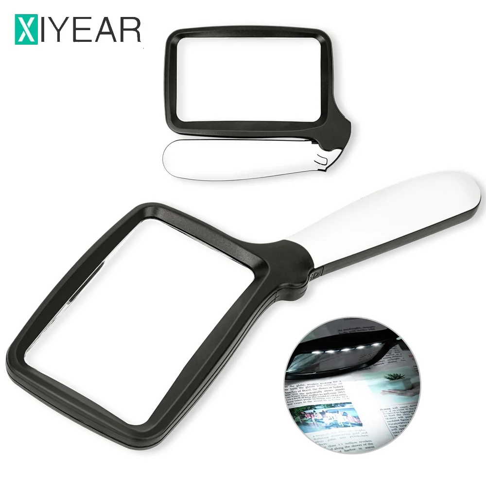 Складная ручная лупа с подсветкой 3-кратная большая прямоугольная для чтения со