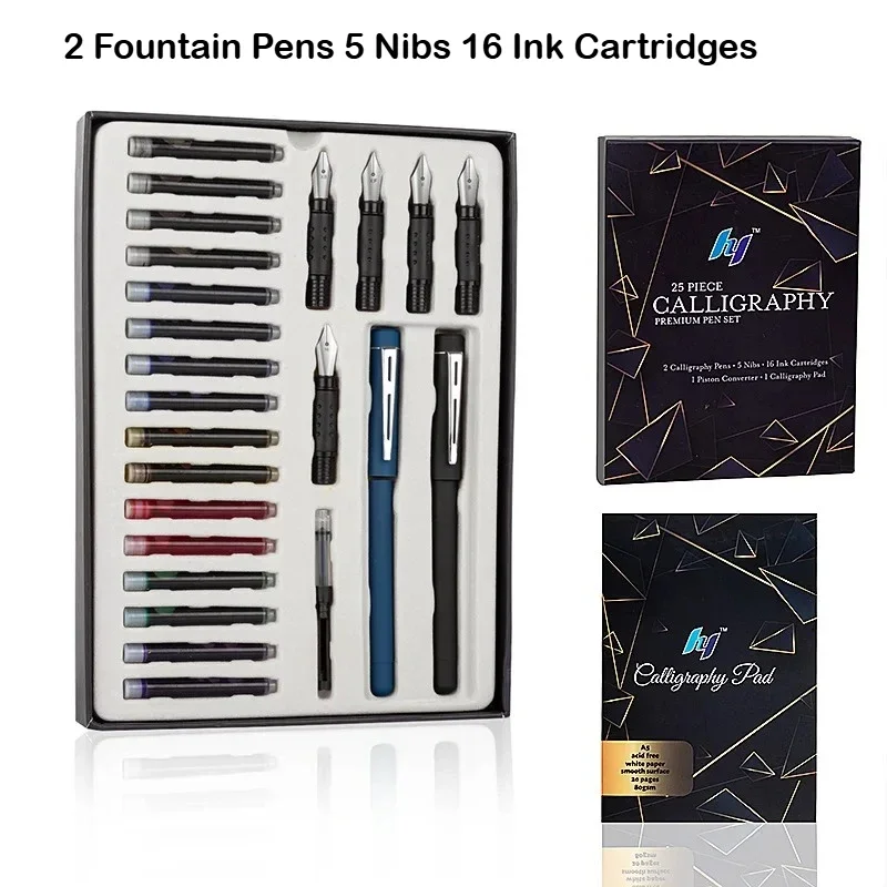 

25/35 шт. набор для письма ручек для каллиграфии, 2 перьевых ручки, 5 наконечников, 16 картриджей для художественных готических канцелярских принадлежностей, офисных школьных принадлежностей