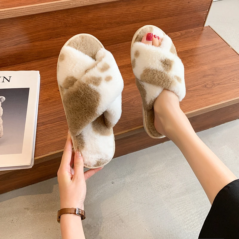 

Plush Women's Slippers Autumn Winter 2022 Fashion Flat Shoes Indoor Home Shoes Mixed Colors Casual Non-slip Shoes of Women