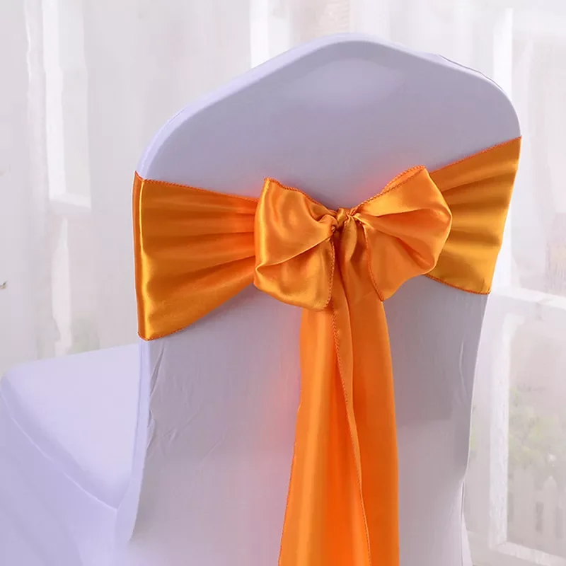 

20221PC Satin Chair Cover Sash Bow Ties Bands For Hotel Banquet Wedding Party Decoration Red/Blue/Yellow Multi Color
