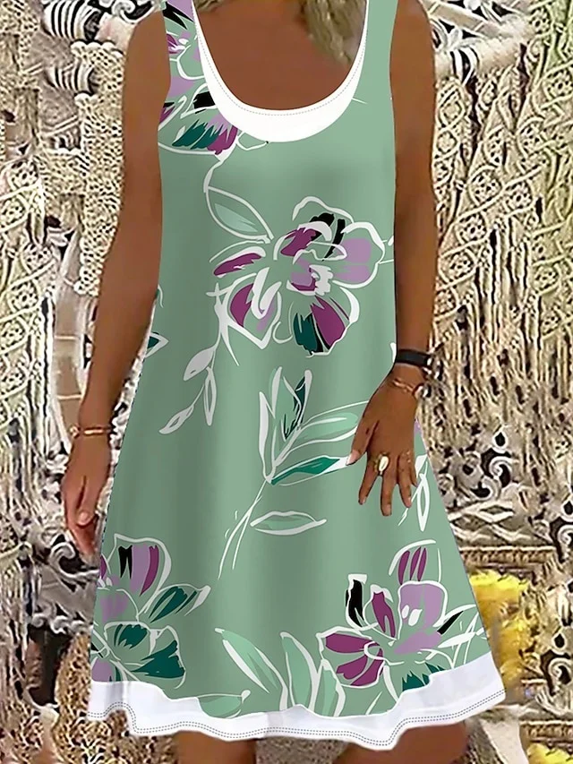 

Women's Casual Dress Tank Dress Summer Dress Floral Fake two pieces Print U Neck Mini Dress Ethnic Daily Date Sleeveless Regular