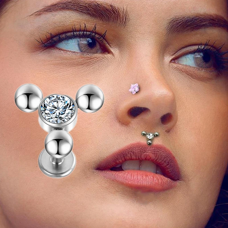 

Lip stud Titanium piercing sexy Zircon Earring in cartilage Tragus industrial piercing body jewelry women accesories wholesale