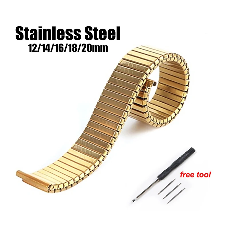 

Elastic Stainless Steel Watch Strap 12 14 16 18 20mm Metal Stretch Expansion Bracelet Women Men Universal Replacment Watch Band