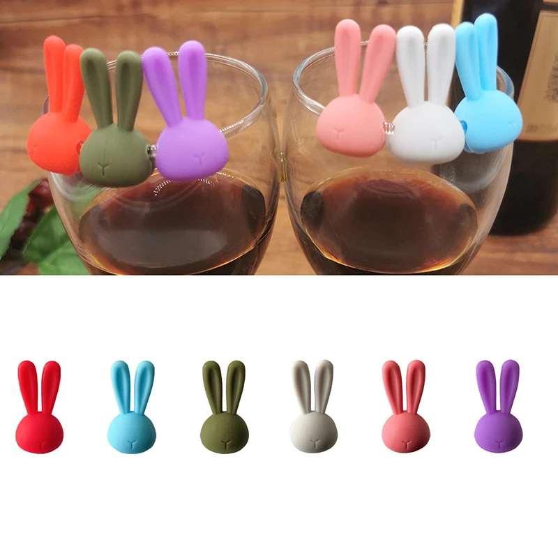 

6Pcs Wine Glass Marker Creative 3D Rabbit Ears Silicone Drink Charms Wine Identifier For Champagne Cocktails Decoration Tool