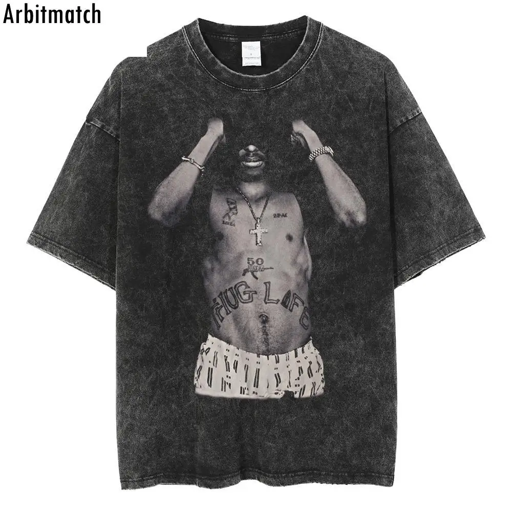 

Футболка мужская оверсайз с принтом, модная тенниска в стиле хип-хоп, вареная майка с короткими рукавами, винтажная уличная одежда в стиле х...