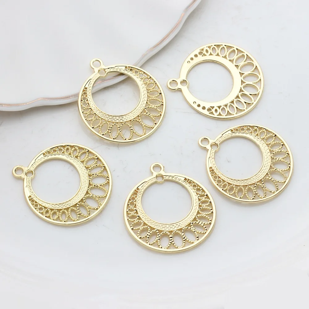 

10pcs Round Pendant Charms Hollow Alloy Earring Necklace Bracelet Pendants Diy Jewelry Making Connectors Earring Making Supplies