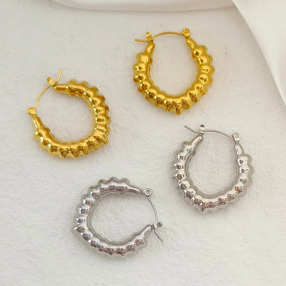 

New Fashion Stainless Steel Beaded Gold Silver Color Hoop Earrings For Women Girl Unique Elegant Modern Ear Jewelry Access