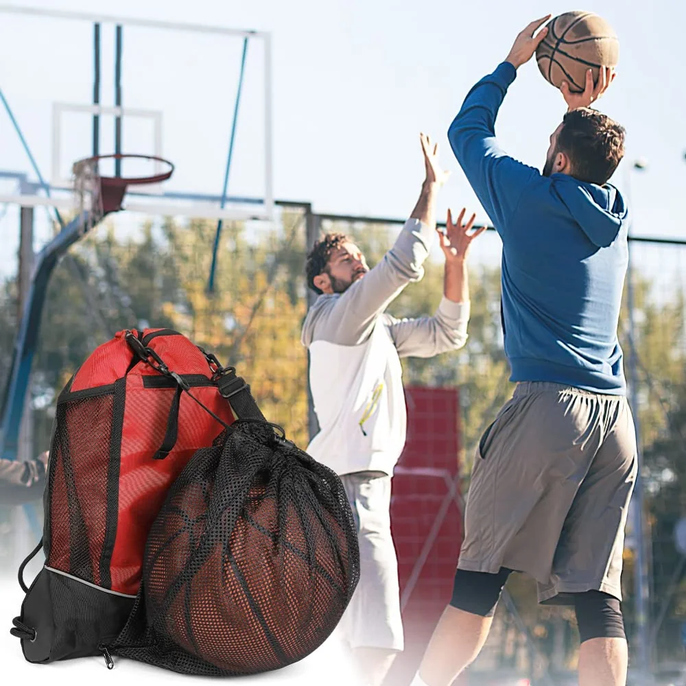 Drawstring Basketball Backpack for Boys, Large Capacity Outdoor Sports Bag with Detachable Ball Mesh Bag for Gym, Yoga, Hiking,
