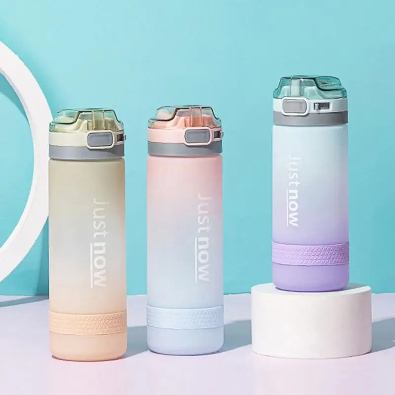 

600ml Fashion Water Bottle With Straw BPA Free Portable Outdoor Sports Drinking Water Plastic Bottle Gradient Water Cup Drinkwar