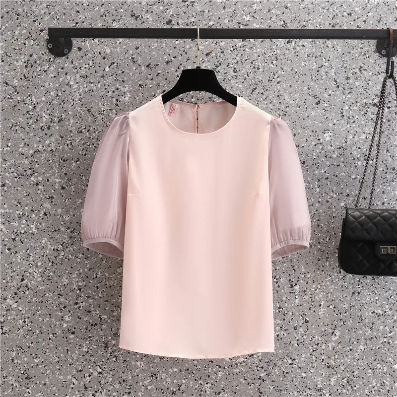 Летний шифоновый комплект из двух предметов для женщин блузка с круглым вырезом