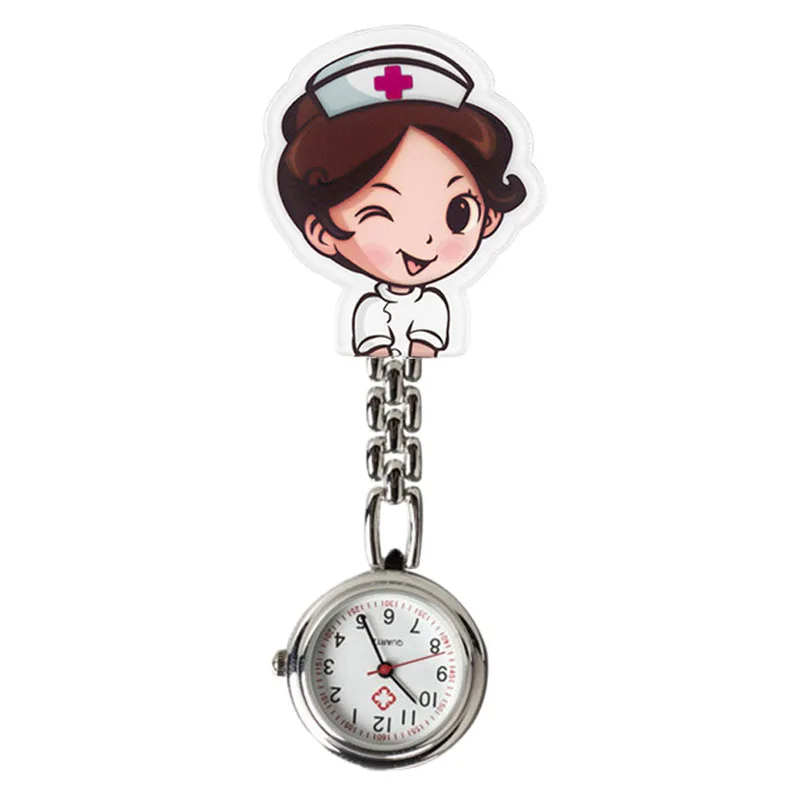 16pcs Cartoon Clip Pendant Pocket Watch For Nurse Doctor Luminous Needle Quartz Movement Nurse Pattern Pocket Watch Gift Watch