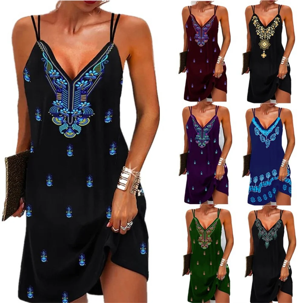 

Halter Dresses Women's Summer Boho Style V-Neck Sleeveless Knee-Length Dress Summer Dresses for Women 2022 Plus Size Newly