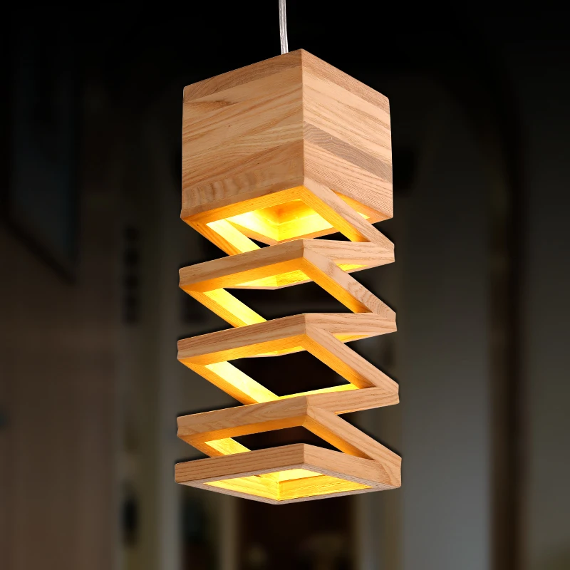 Modern Lamps Pendant Lights Wood Lamp Restaurant Bar Coffee Dining Room LED Hanging Light Fixture Wooden Free Shipping