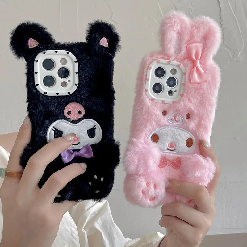 

Kawaii Sanrio Cartoon Hello Kitty My Melody Kuromi Iphone14Plus/13Promax Cute Anime Plush Doll Shatterproof Phone Case Christmas
