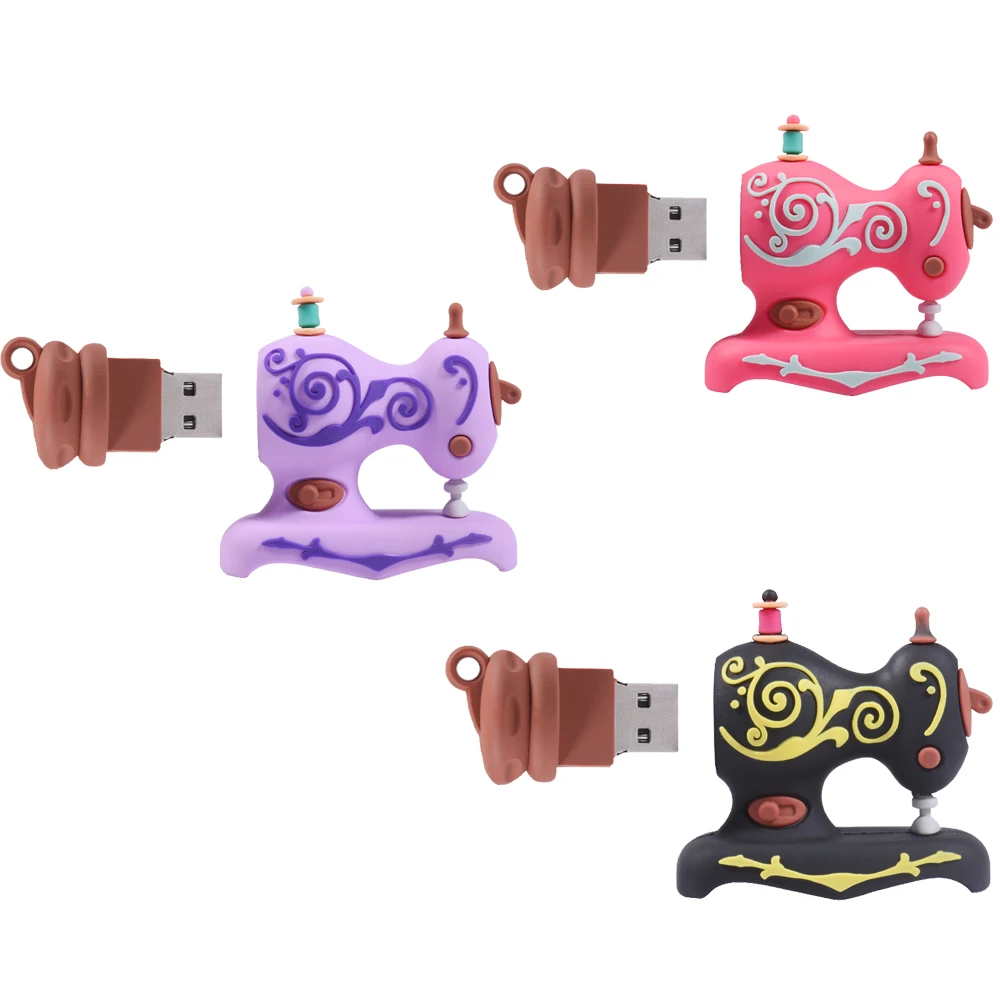 Фото Мультяшные USB-флеш-накопители, синяя швейная машина, ручка, ножницы, флэш-накопитель, портной, креативный подарок, линейка, карта памяти 128 ГБ, 64 ГБ, 32 ГБ №1