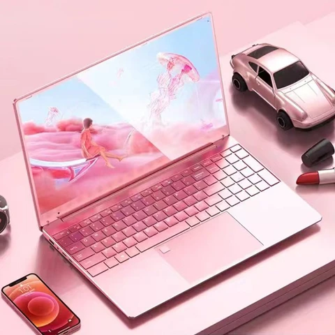 Женский ноутбук Windows 10, офисный Обучающий игровой ноутбук, розовый, 15,6 дюйма, 10-го поколения, Intel Celeron J4125, 12 Гб ОЗУ, 1 ТБ, двойной Wi-Fi, с узкой стороны
