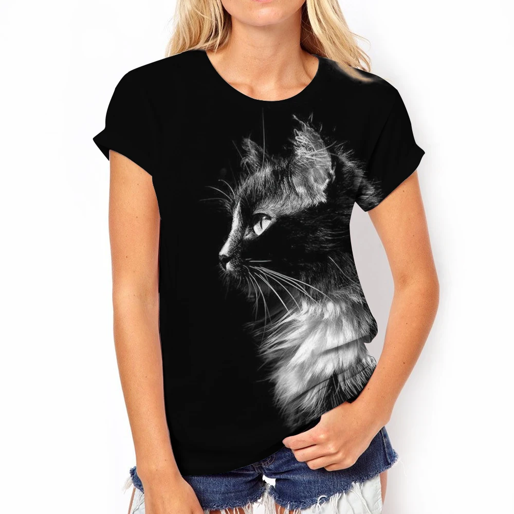 

Women's T-shirt Black Cat Kawaii T Shirt For Women Fashion Streetwear Ladies Clothes New Short Sleeve Tshirt Top Girls Dress Tee