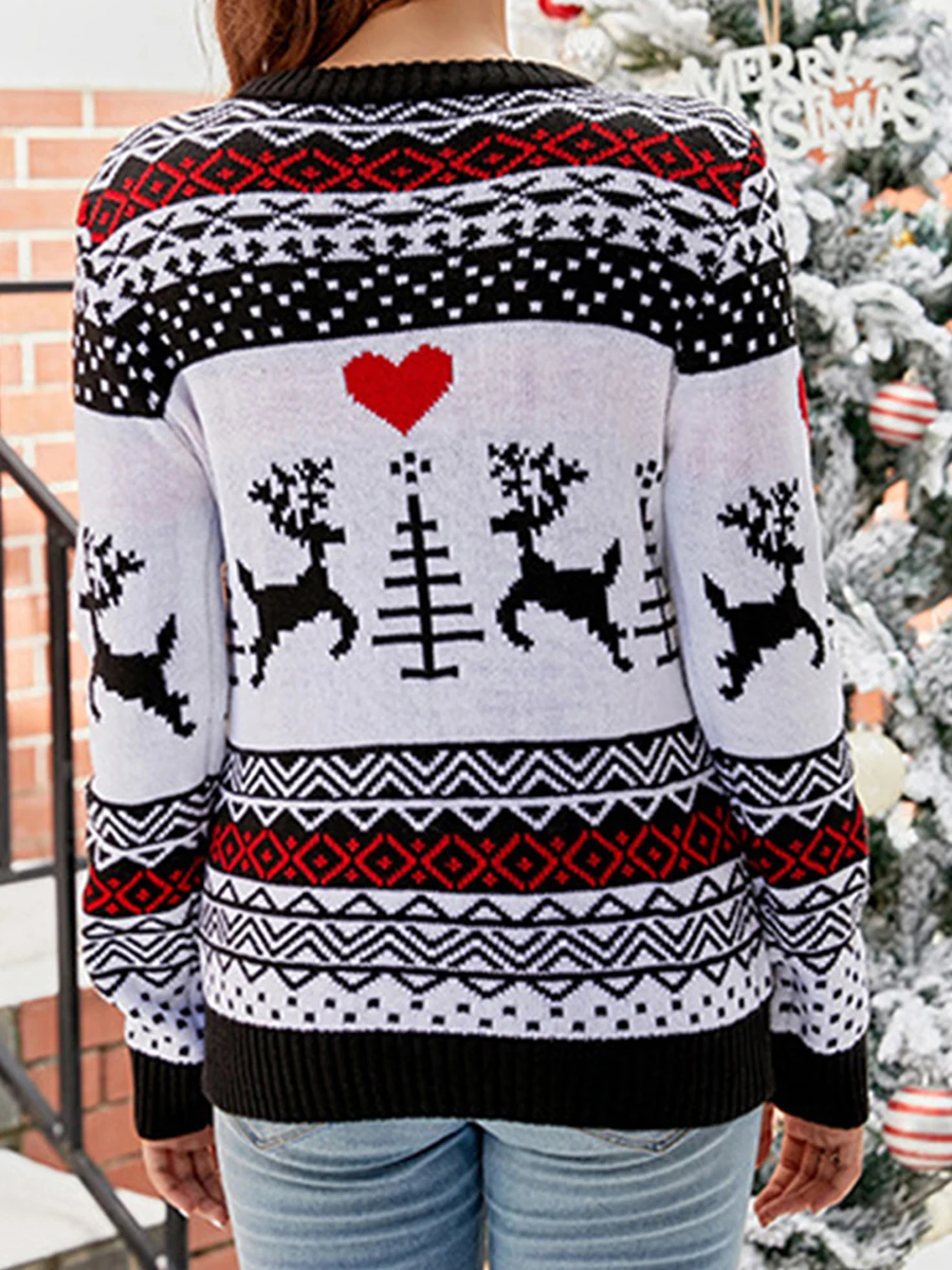 

Женский Рождественский трикотажный свитер, пуловер с длинным рукавом и круглым вырезом, с принтом в виде снежинок, оленей, сердечек и животных
