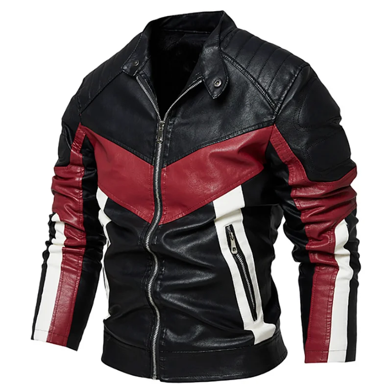 

Men's New Autumn Winter Leather Jacket with Velvet Warm Coat Matching Color PU Jacket Embroidered Biker Leather Outwearing