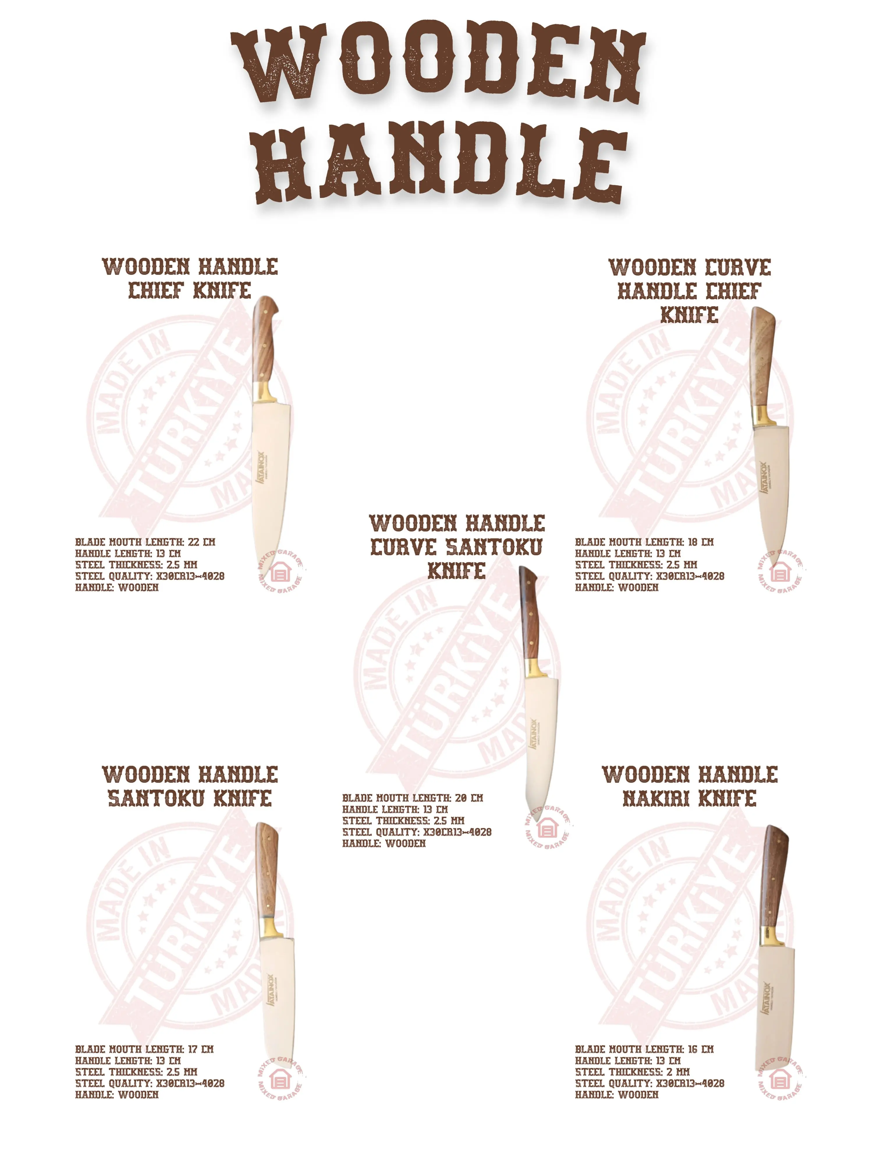 

ATASAN Atainox Special Wooden Handle Chief Santaku Nakiri Knife Handmade High Quality Professional Stainless Steel Steak