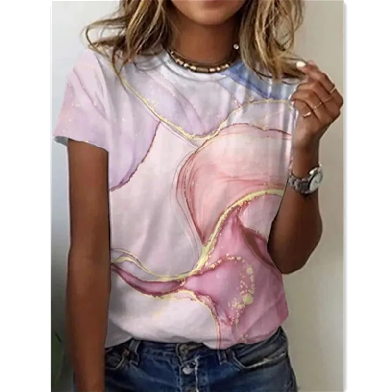 Купи 2022 Vintage Women Floral Print T Shirt Summer Casual Short Sleeve O-Neck Ladies Oversized Tops 3D Abstract Streetwear за 491 рублей в магазине AliExpress