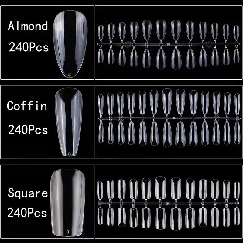 

240Pcs Nail Extension Fake Tips Full Cover Sculpted Nail Tips Quick Build Finger Fake Forms UV Polish Nail Art Tools