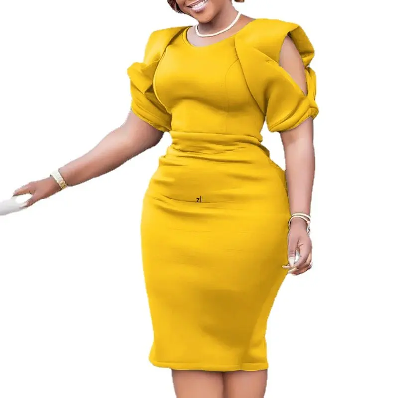 

Petal Sleeve Bodycon Dress 2022 African Dresses For Women Wedding Party Elegant Bridesmaid Robe Femme Africa Ladies Clothes
