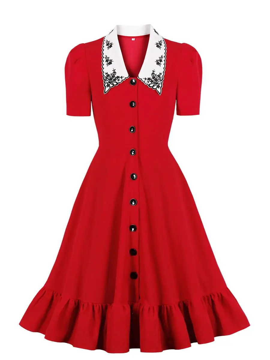 

Милое ТРАПЕЦИЕВИДНОЕ платье миди с коротким рукавом-фонариком и оборками