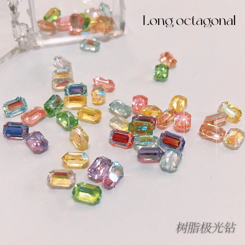 

Длинная восьмиугольная дрель для дизайна ногтей Rock Sugar Diamond Aurora штабелирование 6 сеток Смешанная коробка 3D 4*6 мм цвет Волшебная Смола дрель