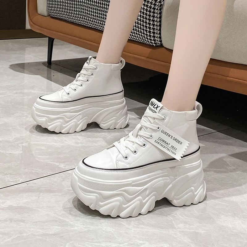 

Autumn Platform Wedge Hollow Comfortable Boots Ladies Lace-Up Women Short Boots Spring Casual White Black Leisure Shoes New 2022