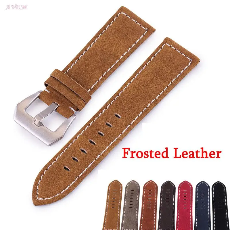 

Vintage Leather Watchband 18mm 20mm 22mm 24mm Frosted Handmade Thick Line Strap Watch Accessories Band 7 colors Wrist Belt New