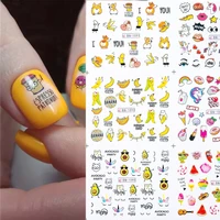 12pcs cute cartoon nail stickers water decals banana fruit character ransfer slider nail art tattoo manicure foil wraps 2020 new