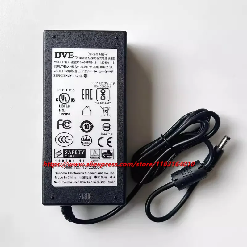 Оригинальный адаптер переменного тока 12.0V 5.0A 60.0W 5.5x2.5mm DSA-60PFE-12 1 120500 DSA-60PFB-12 1 120500 для зарядного устройства DVE (art.: 3920d8e6bbd64) - 3920d8e6bbd64