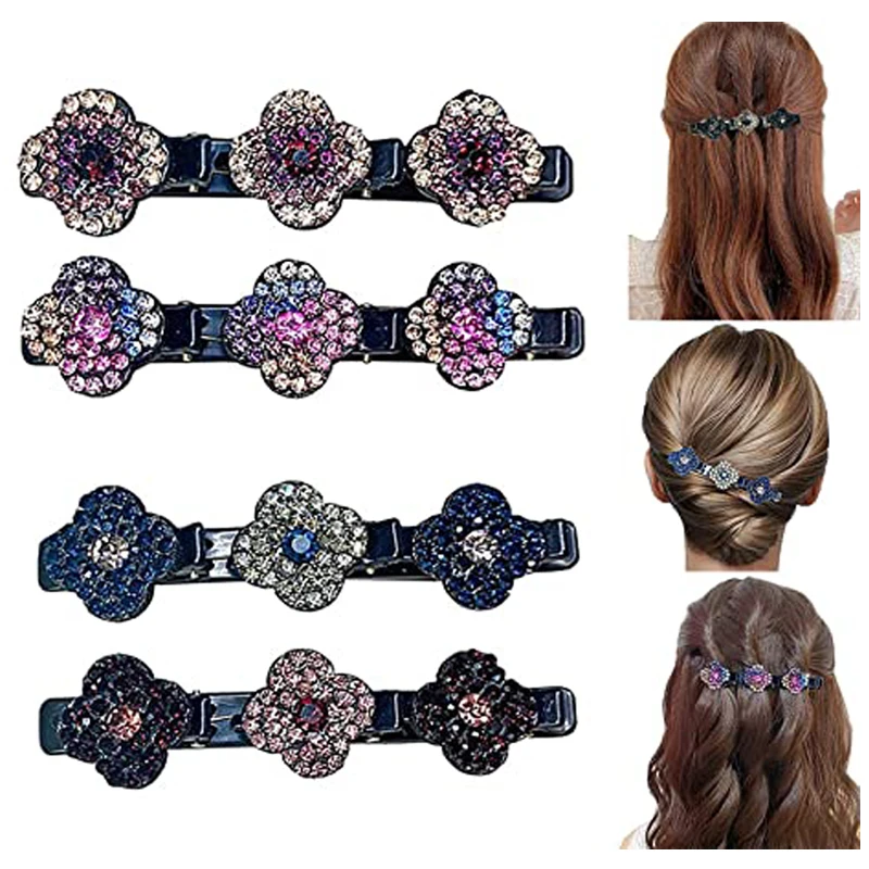 

Sparkling Crystal Stone Braided Hair Clips For Women Vintage Flower Rhinestone Hairpin Girl Hairclip Bangs Clip Hair Accessories