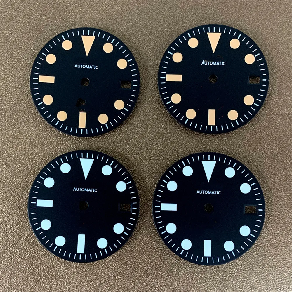 

28.5mm Patterned Watch Dial Strong Green Luminous Dial For NH35/NH36 Movement With Patterned Logo Watch Accessories Part