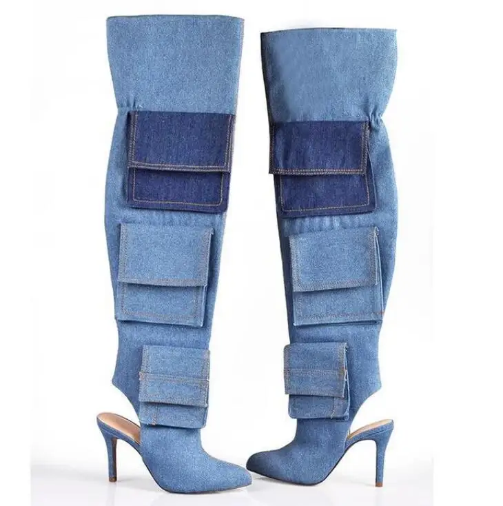 

Kaeve Long Boots Pocket Decoration Zipper Round Toe Women Boots Over the Knee Thin High Heel New Autumn Winter Shoes