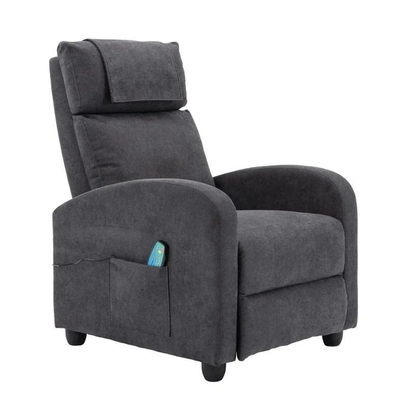 

Massage Recliner Chair Single Sofa Fabric Padded Seat Theater Home Footrest Gray Living Room Sofa Manual Recliner Furniture Home