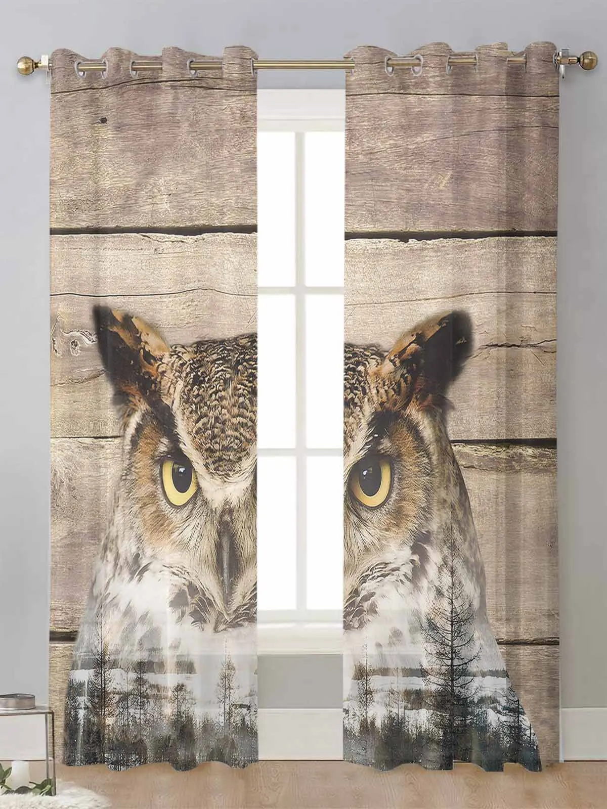 

Antique Wood Owl Forest Sheer Curtains For Living Room Window Transparent Voile Tulle Curtain Cortinas Drapes Home Decor